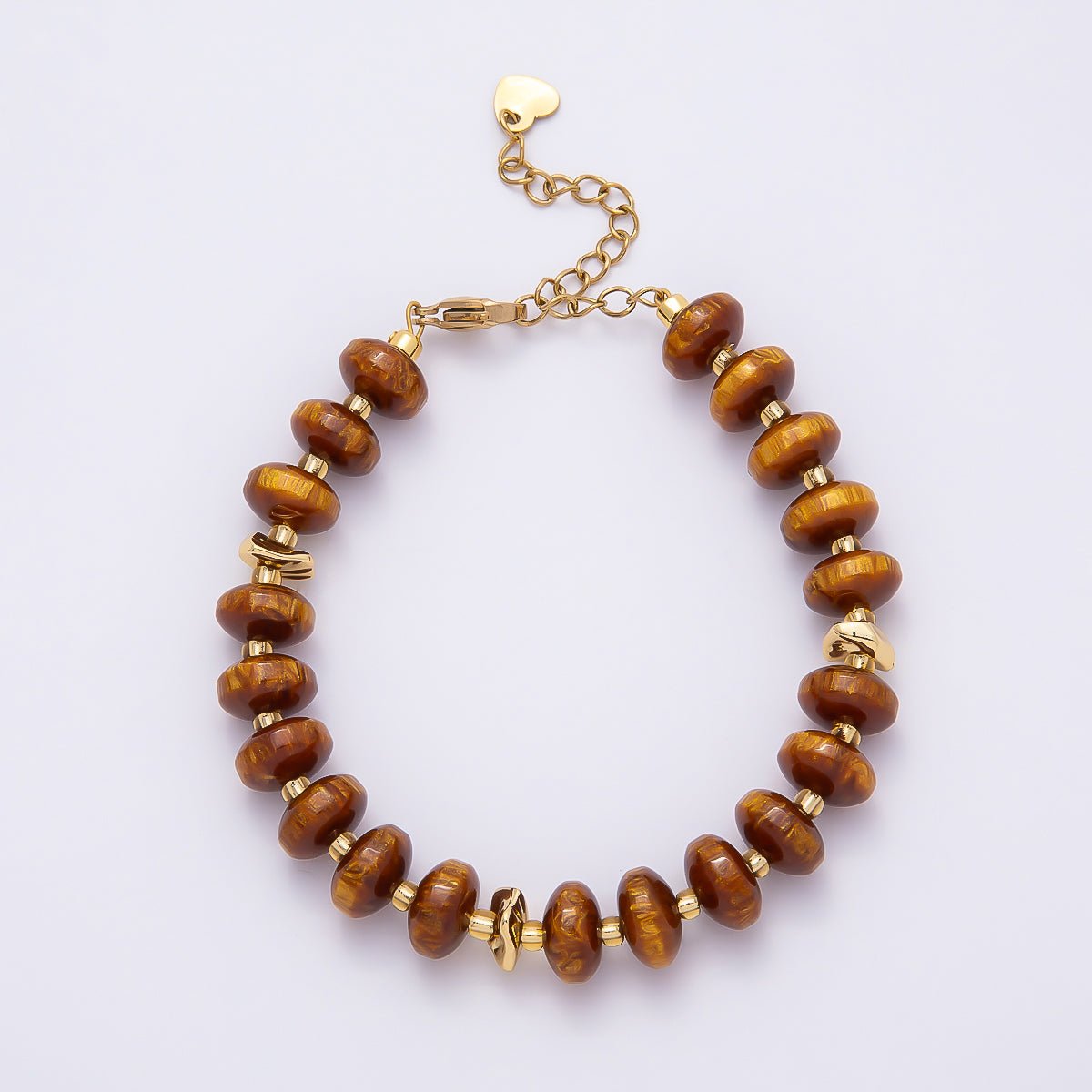 Handmade 10mm Round Flat Rondelle Bead Resin 7.5 Inch Bracelet w/ Extender Gold Pvd Stainless Steel | WA-04613 - WA-04618 - DLUXCA