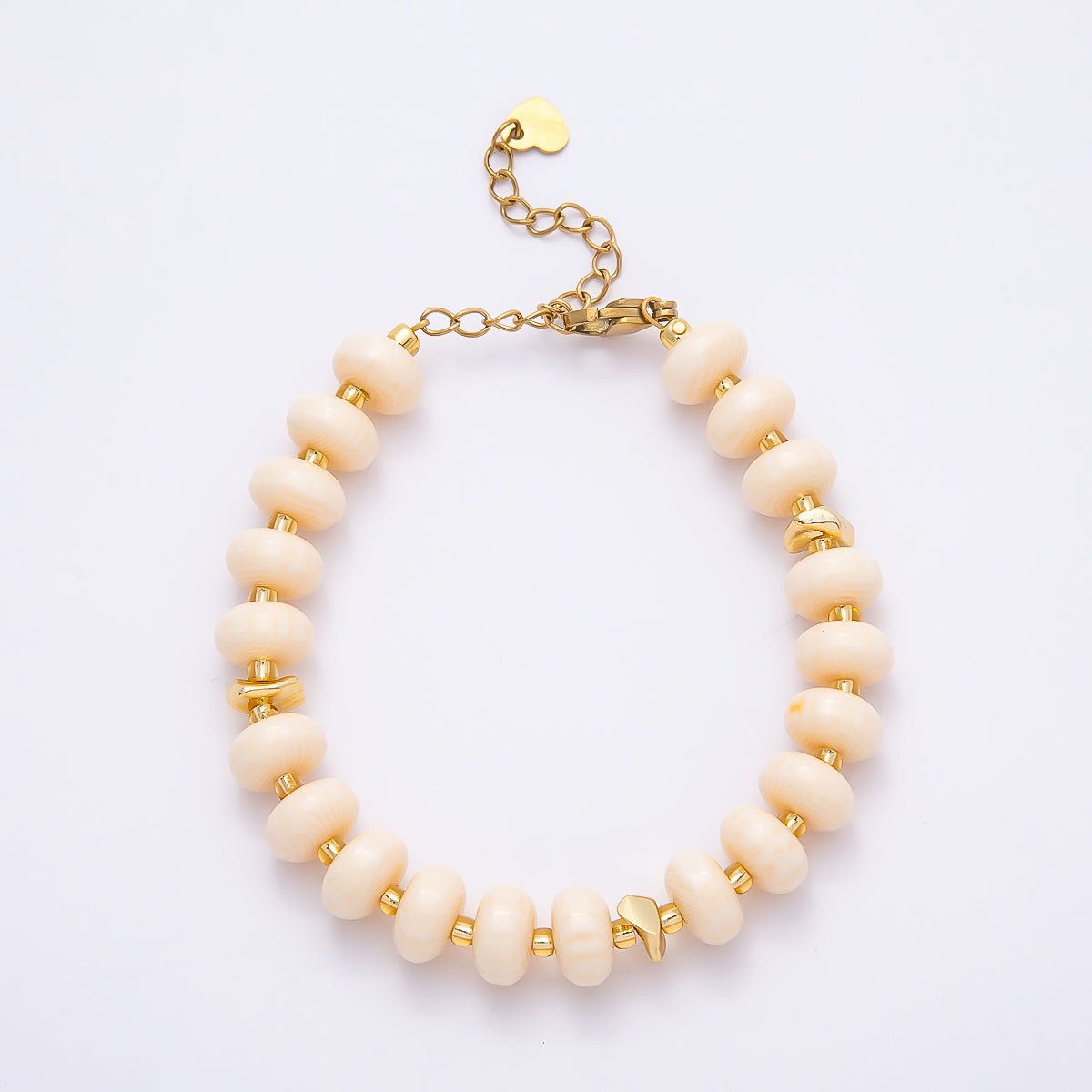Handmade 10mm Round Flat Rondelle Bead Resin 7.5 Inch Bracelet w/ Extender Gold Pvd Stainless Steel | WA-04613 - WA-04618 - DLUXCA