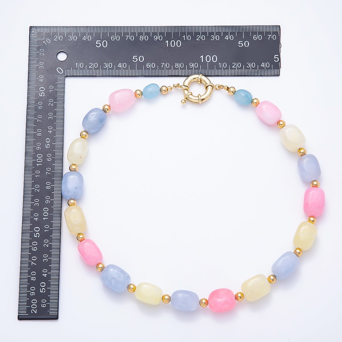 Handmade 12mm Pastel Multicolor Agate Gemstone Chain w. Sailor Clasps Charm Holder 20 Inch Necklace | WA-00502 - DLUXCA