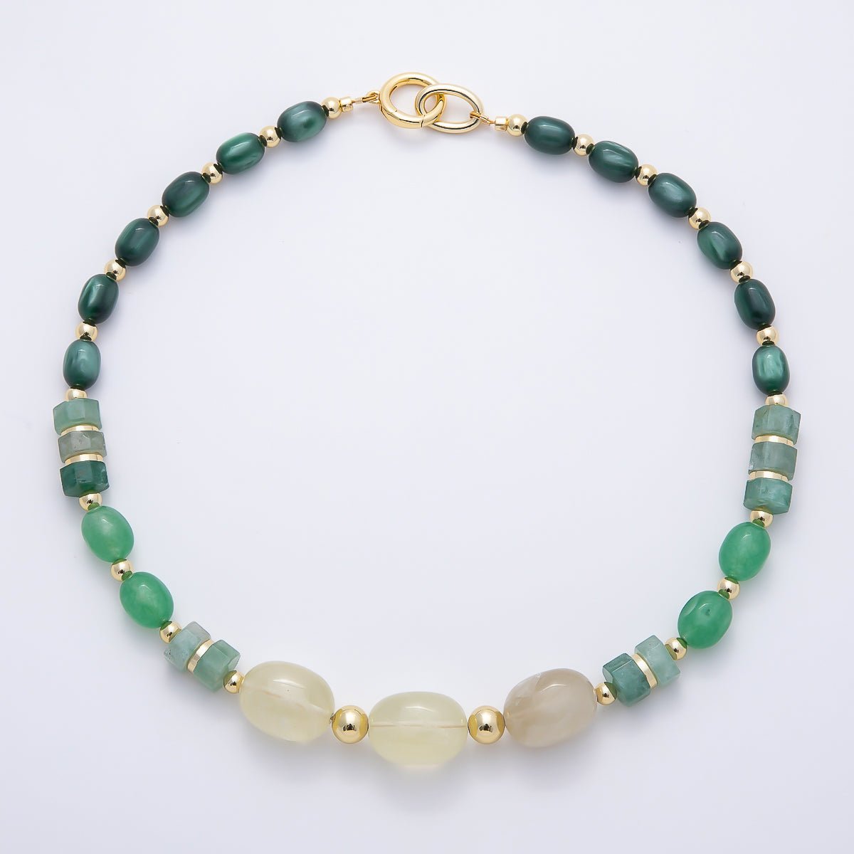 Handmade 16K Gold Filled 8mm Green Aventurine Gradient Gemstone Chain 18 Inch Necklace w. Push Gate Charm Holder | WA-01485 - DLUXCA