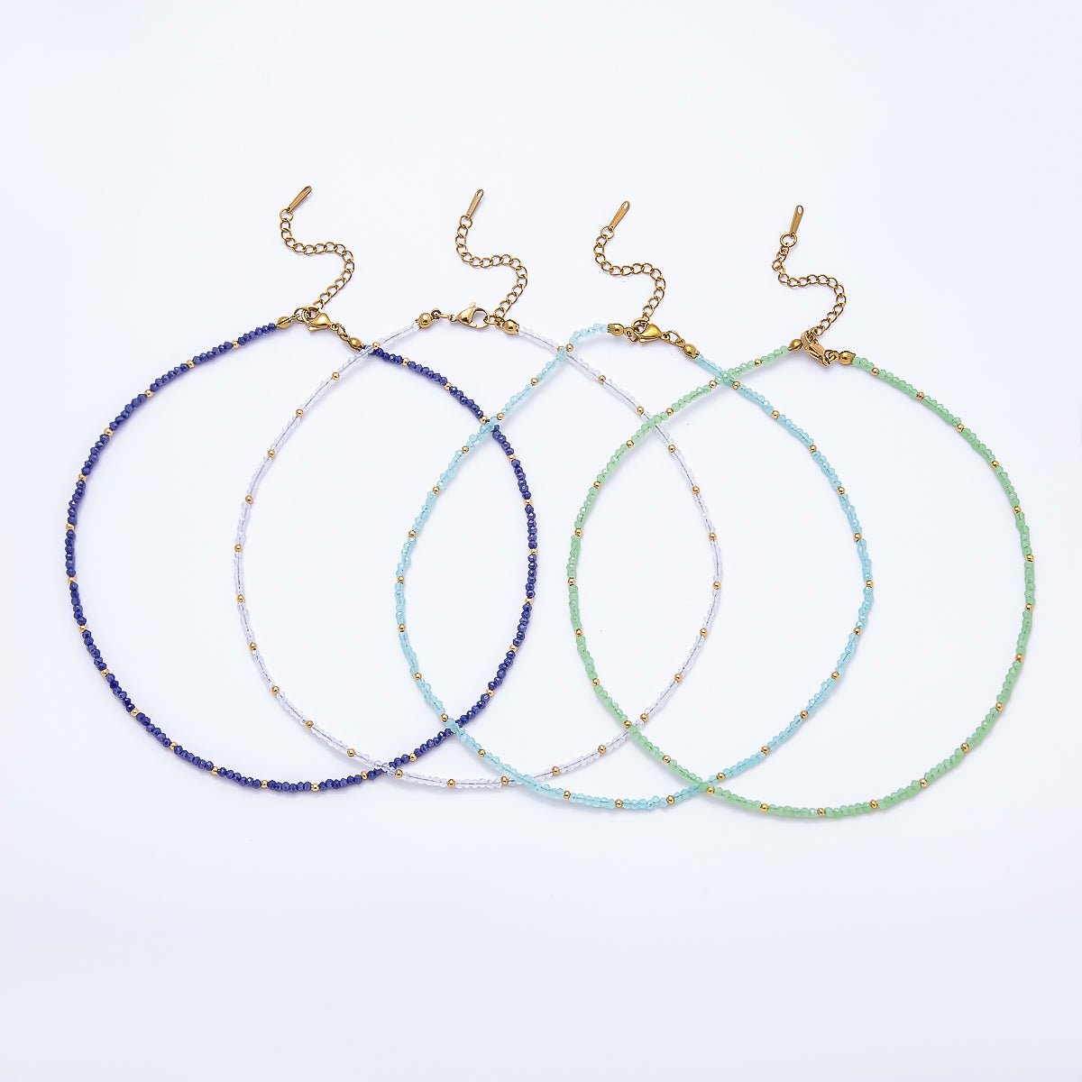 Handmade 2mm Blue, Clear, Light Blue, Green Multifaceted Crystal Gemstone Chain 16 Inch Necklace | WA-00562 WA-00582 WA-00654 WA-00660 - DLUXCA
