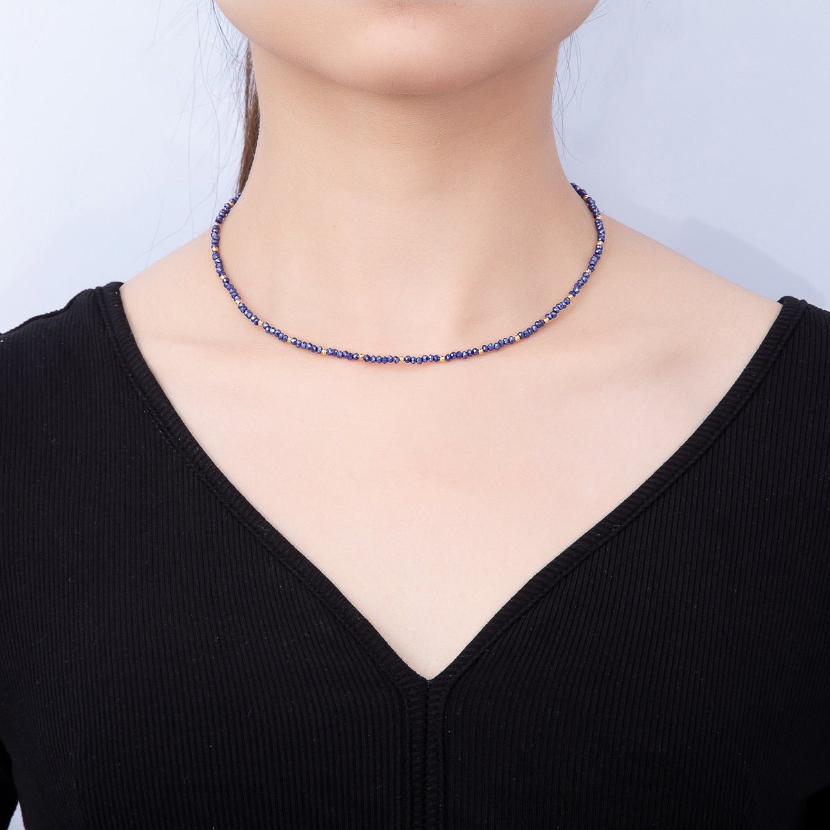 Handmade 2mm Blue, Clear, Light Blue, Green Multifaceted Crystal Gemstone Chain 16 Inch Necklace | WA-00562 WA-00582 WA-00654 WA-00660 - DLUXCA