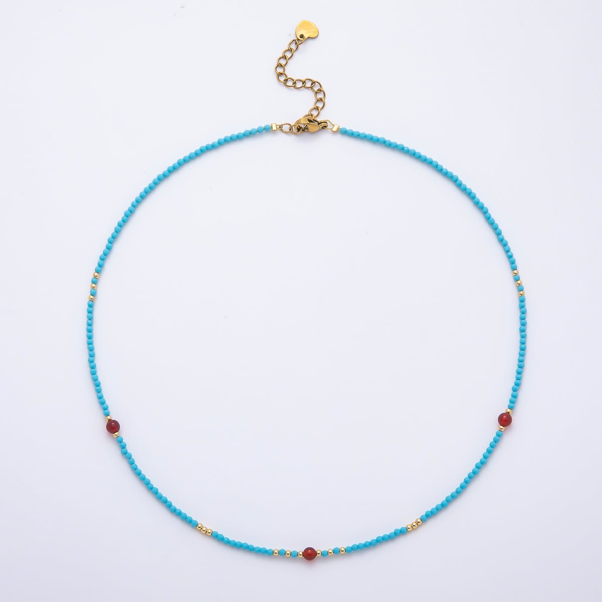 Handmade 2mm Blue Turquoise Red Carnelian Multifaceted Round Bead Gemstone Chain 16 Inch Necklace | WA-00286 - DLUXCA