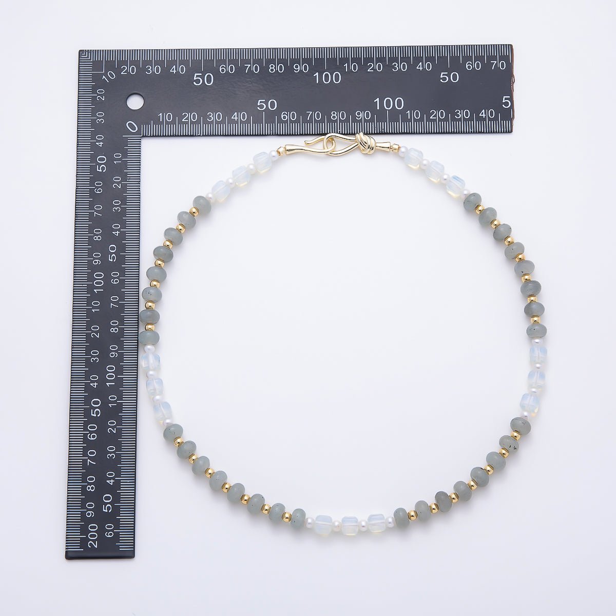 Handmade 4mm Grey Labradorite White Opal Rondelle Gemstone Chain 19 Inch Necklace | WA-01166 - DLUXCA