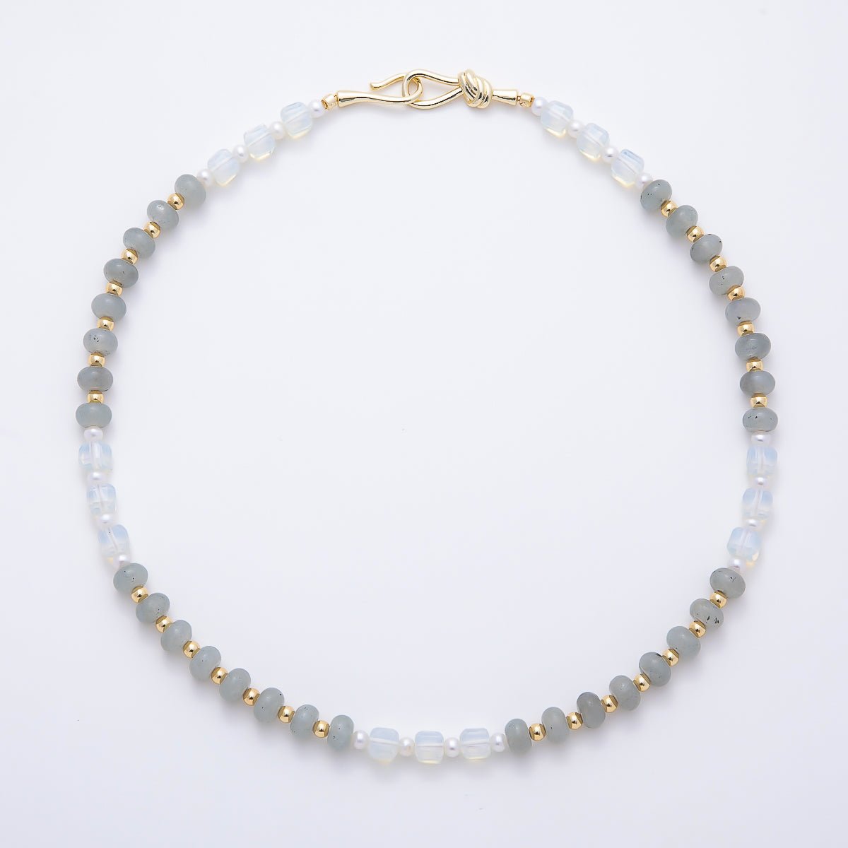 Handmade 4mm Grey Labradorite White Opal Rondelle Gemstone Chain 19 Inch Necklace | WA-01166 - DLUXCA