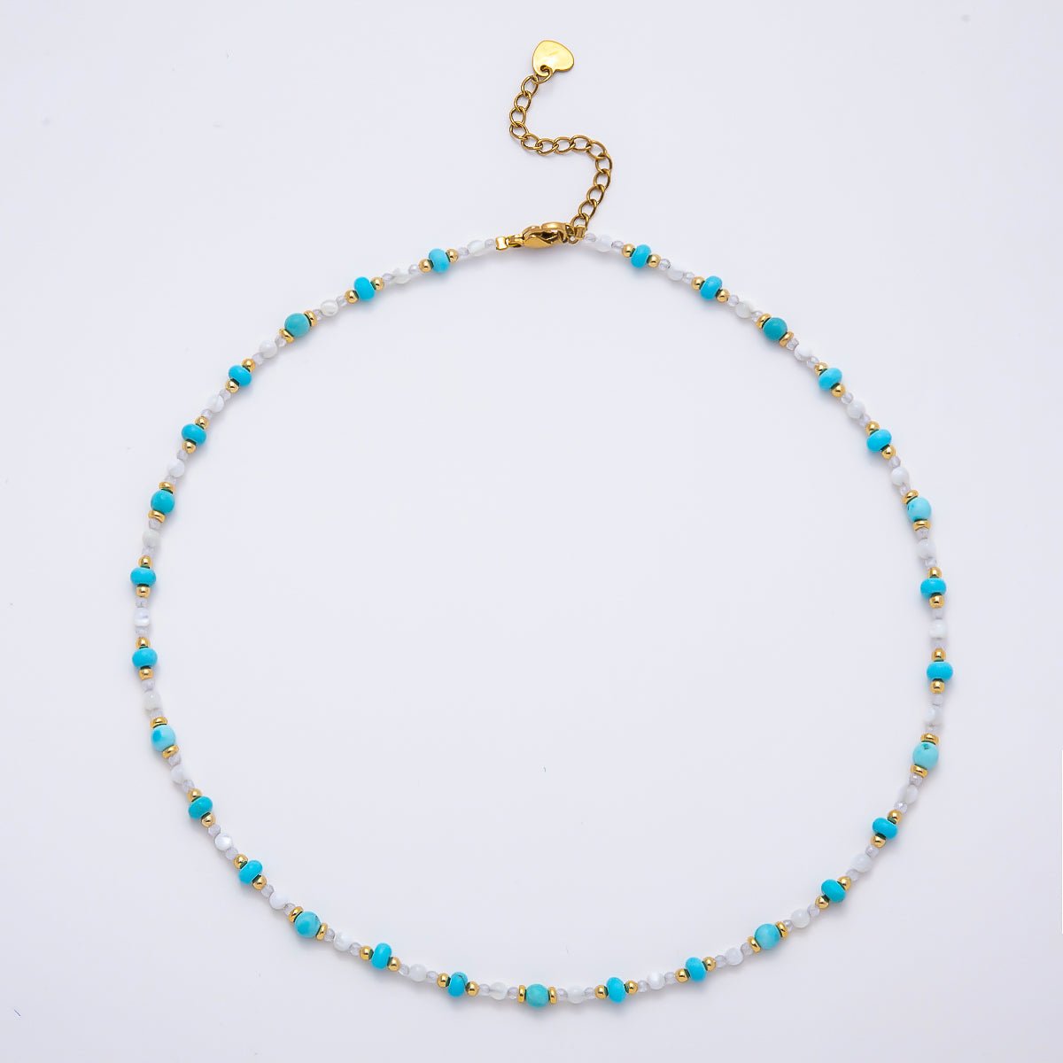 Handmade 4mm Turquoise Aventurine White Quartz Rondelle Gemstone Chain 16 Inch Necklace | WA-00453 - DLUXCA