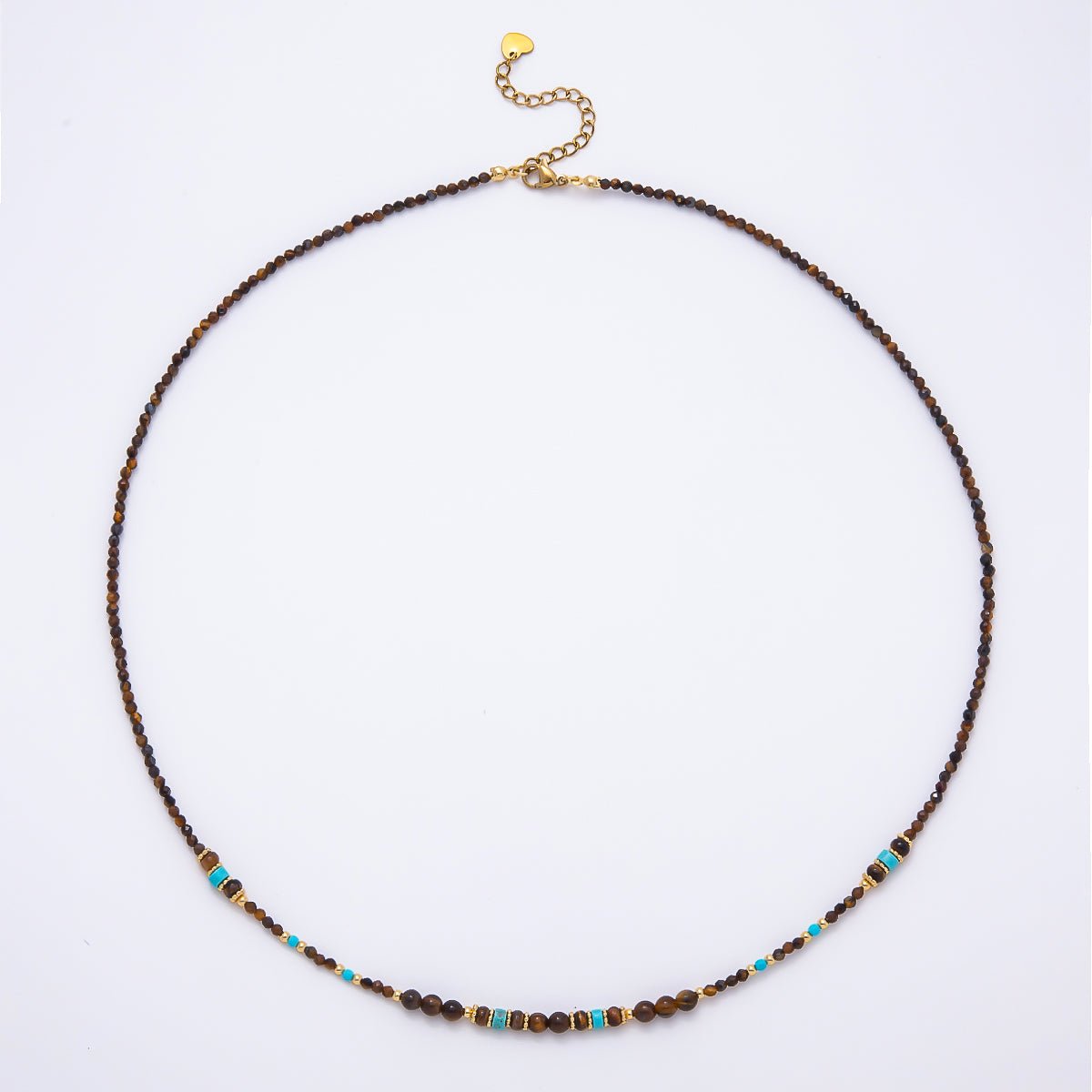 Handmade 4mm Turquoise Tiger Eye Round Gradient Gemstone Chain 22 Inch Necklace | WA-00491 - DLUXCA