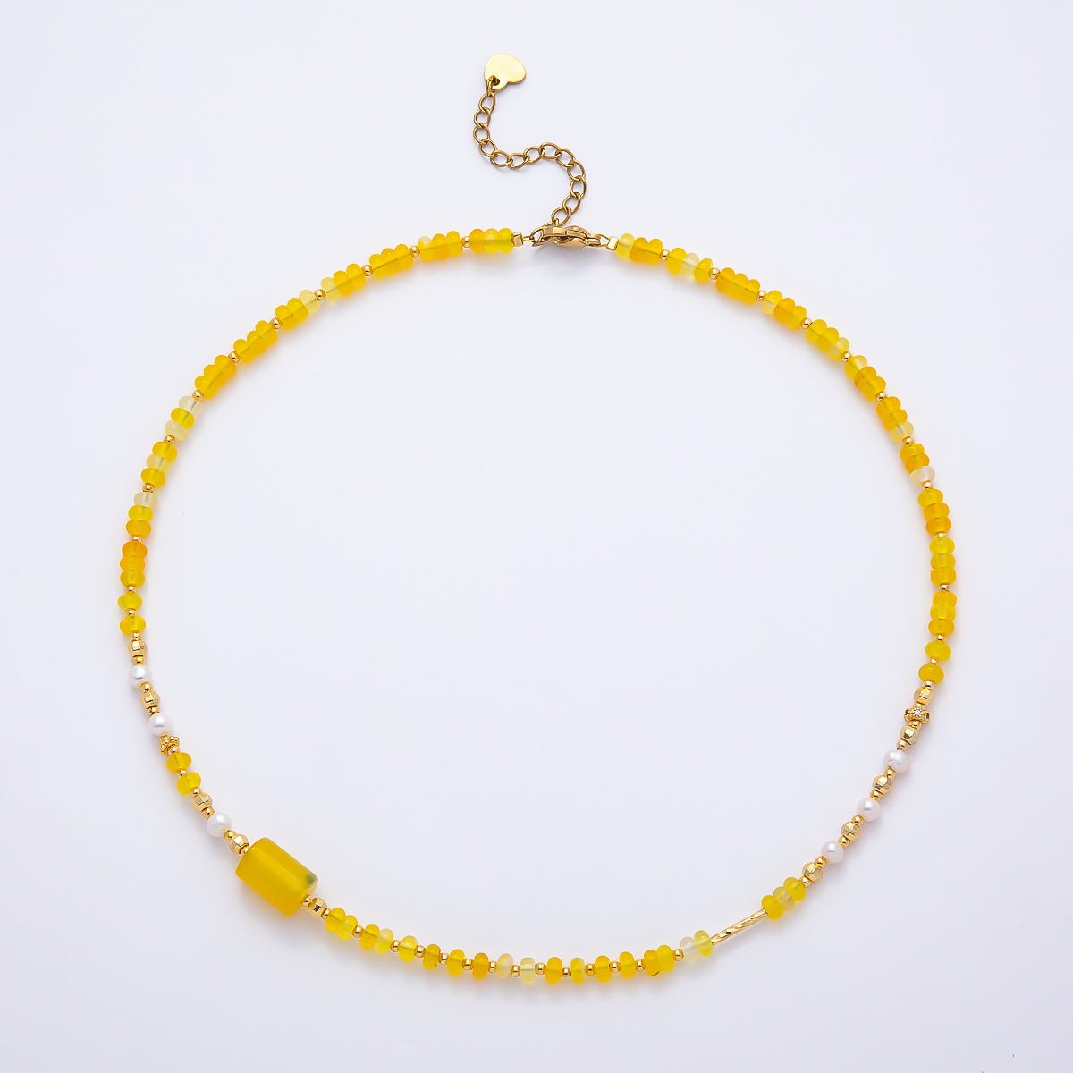Handmade 4mm Yellow Citrine Shell Pearl Rondelle Gemstone Chain 16 Inch Necklace | WA-04734 - DLUXCA