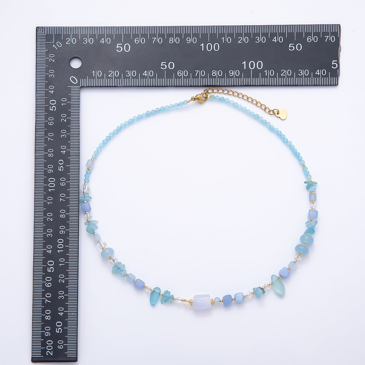 Handmade 5mm Blue Aquamarine Rondelle Pebble Multi Gemstone Chain 16 Inch Necklace | WA-04732 - DLUXCA