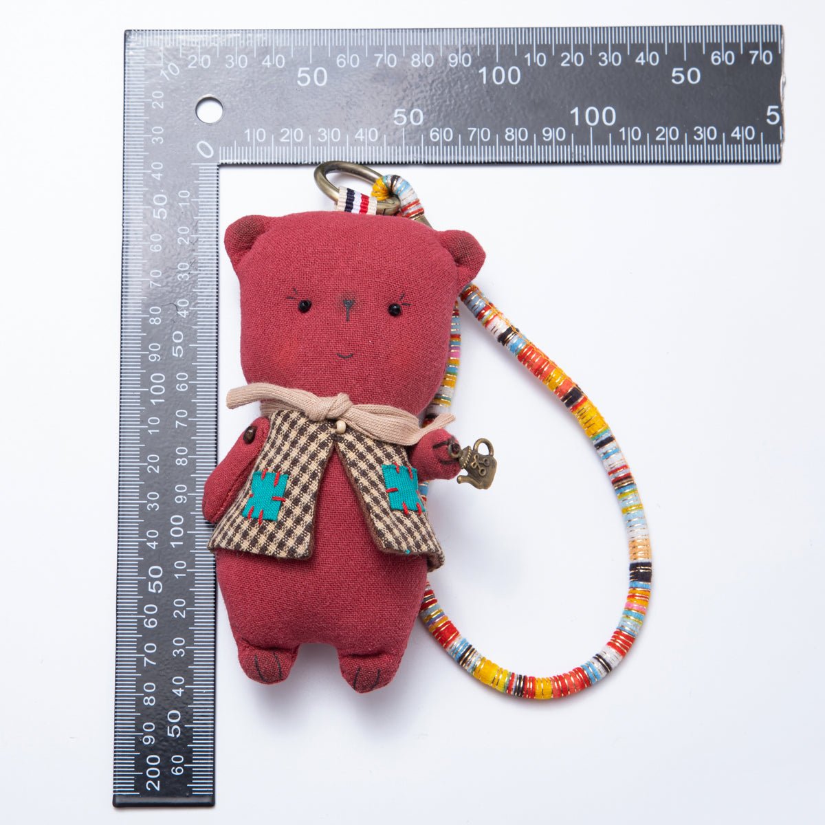 Handmade Fabric Red Bear Bag Charm Backpack Accessory Keychain WB - 00058 - DLUXCA