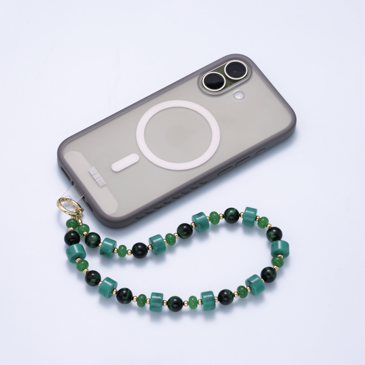 Handmade Green, Red, Pink, Grey, Blue, Peach Rondelle Gemstone Phone Strap Wristlet | WB-00342 ~ WB-00349 - DLUXCA