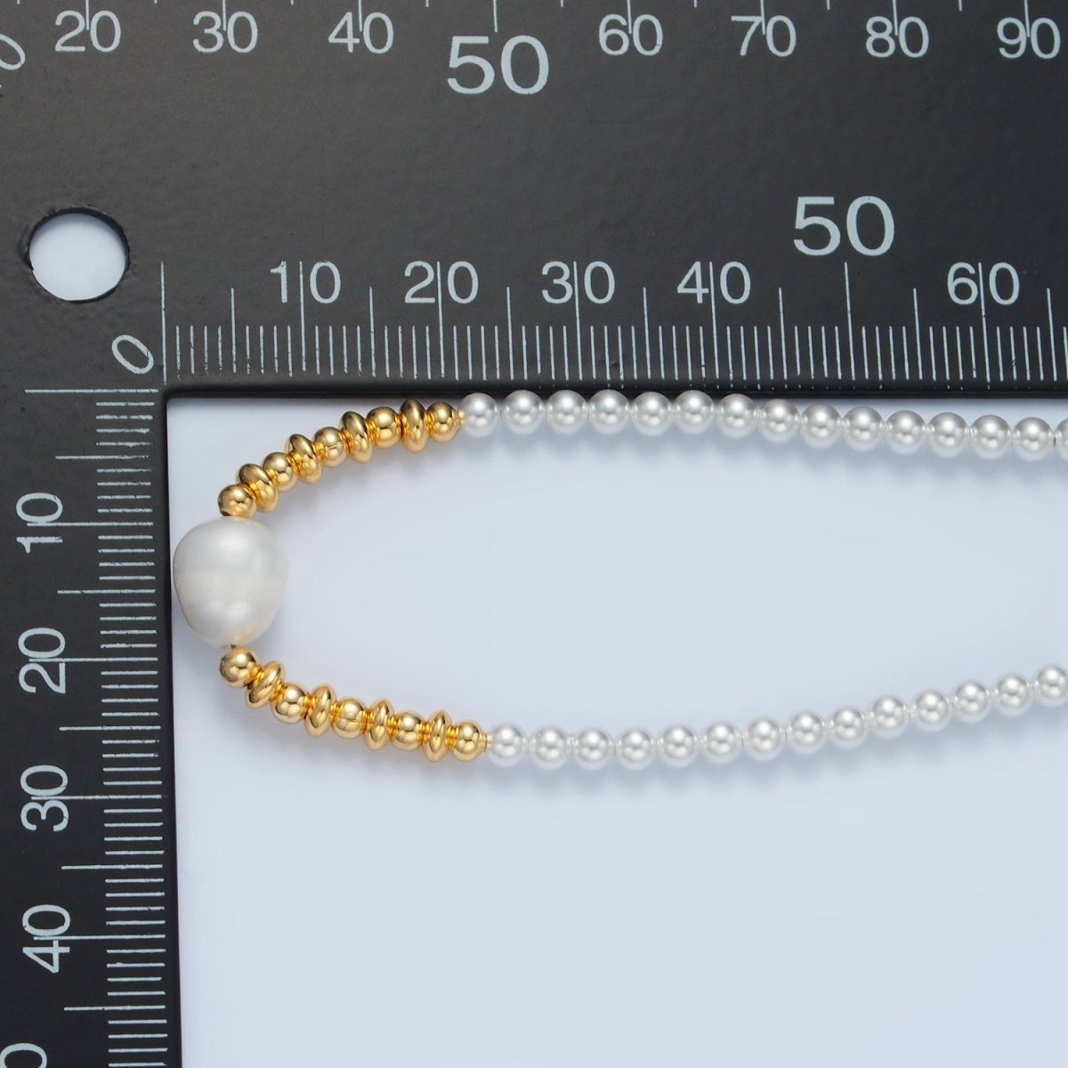 Handmade Imitation Pearl Beaded Chain Necklace with Freshwater Pearl Charm 16.14 Inch with Extender | WA2577 - DLUXCA