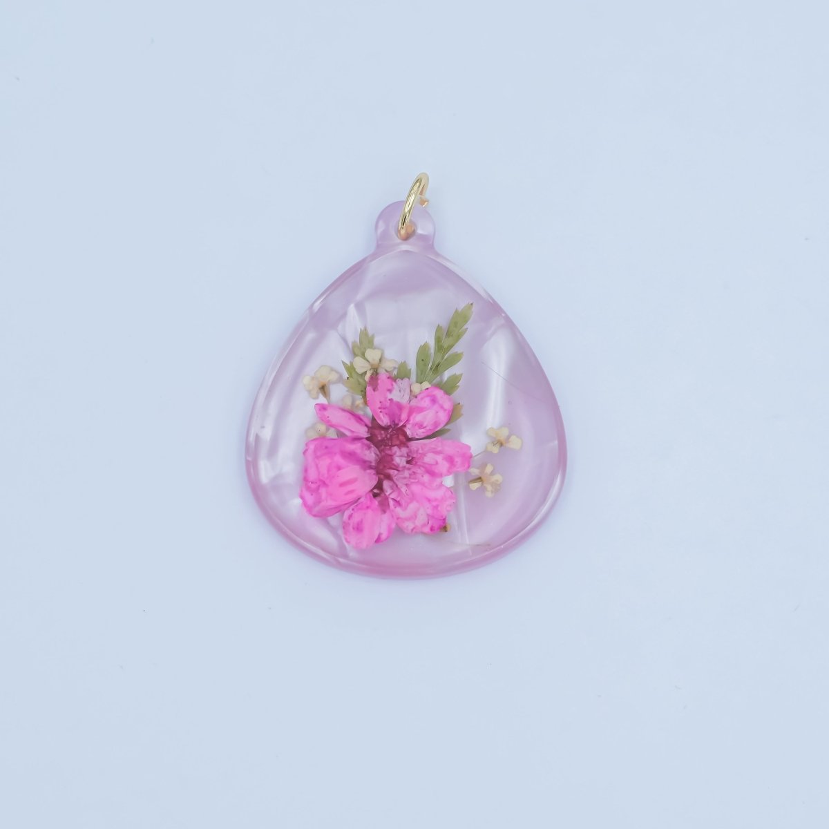 Handmade Pressed Pink Hibiscus Flower Teardrop Resin Charm | N061 - DLUXCA
