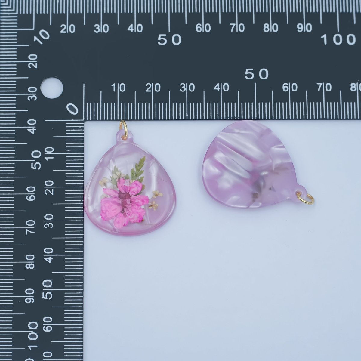 Handmade Pressed Pink Hibiscus Flower Teardrop Resin Charm | N061 - DLUXCA