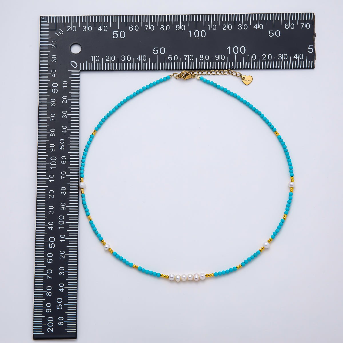 Handmade Stainless Steel 2.5mm Blue Turquoise Shell Pearl Bead Gemstone Chain 16 Inch Necklace | WA-04654 - DLUXCA