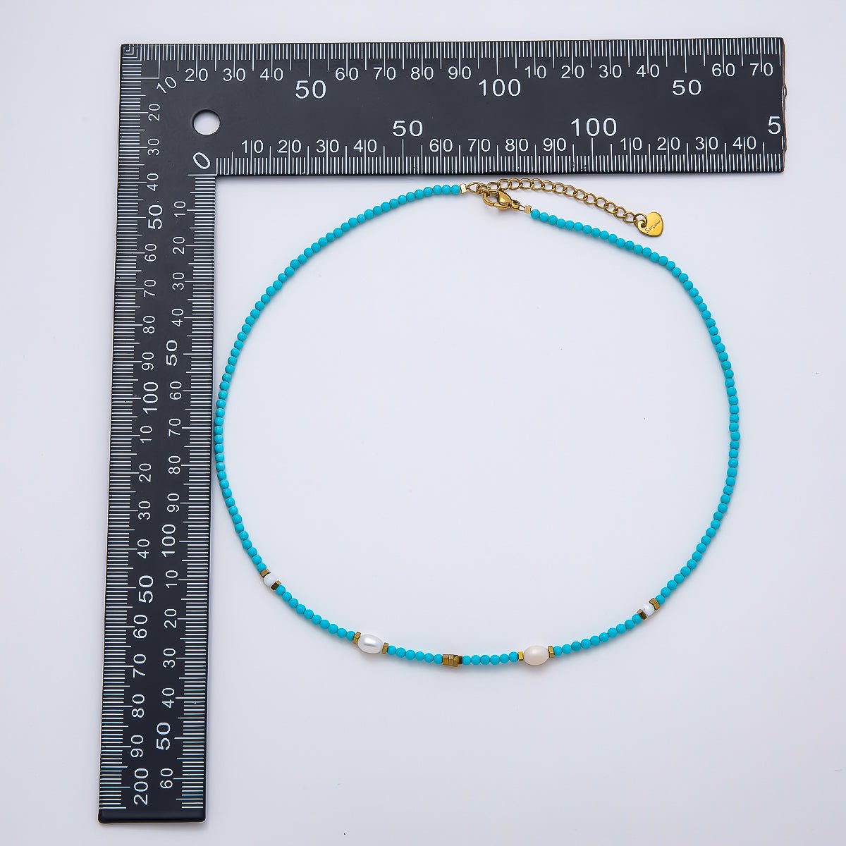 Handmade Stainless Steel 2.5mm Shell Pearl Turquoise Gemstone Chain 16 Inch Necklace | WA-04651 - DLUXCA