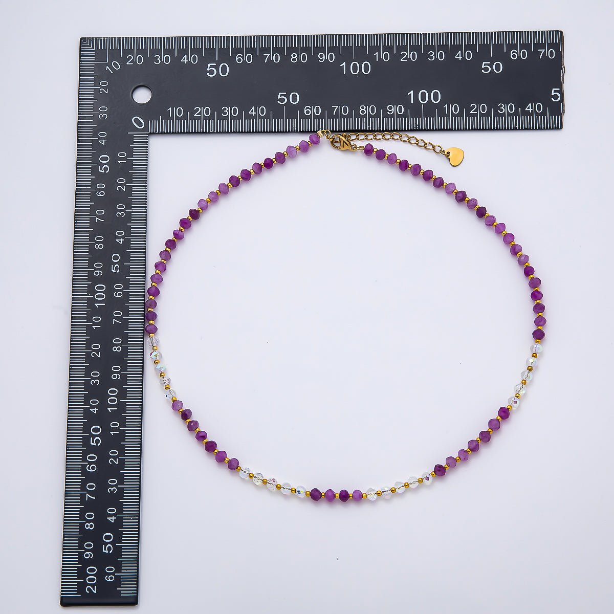 Handmade Stainless Steel 2mm AB Amethyst Gemstone Chain 16 Inch Necklace | WA-04640 - DLUXCA