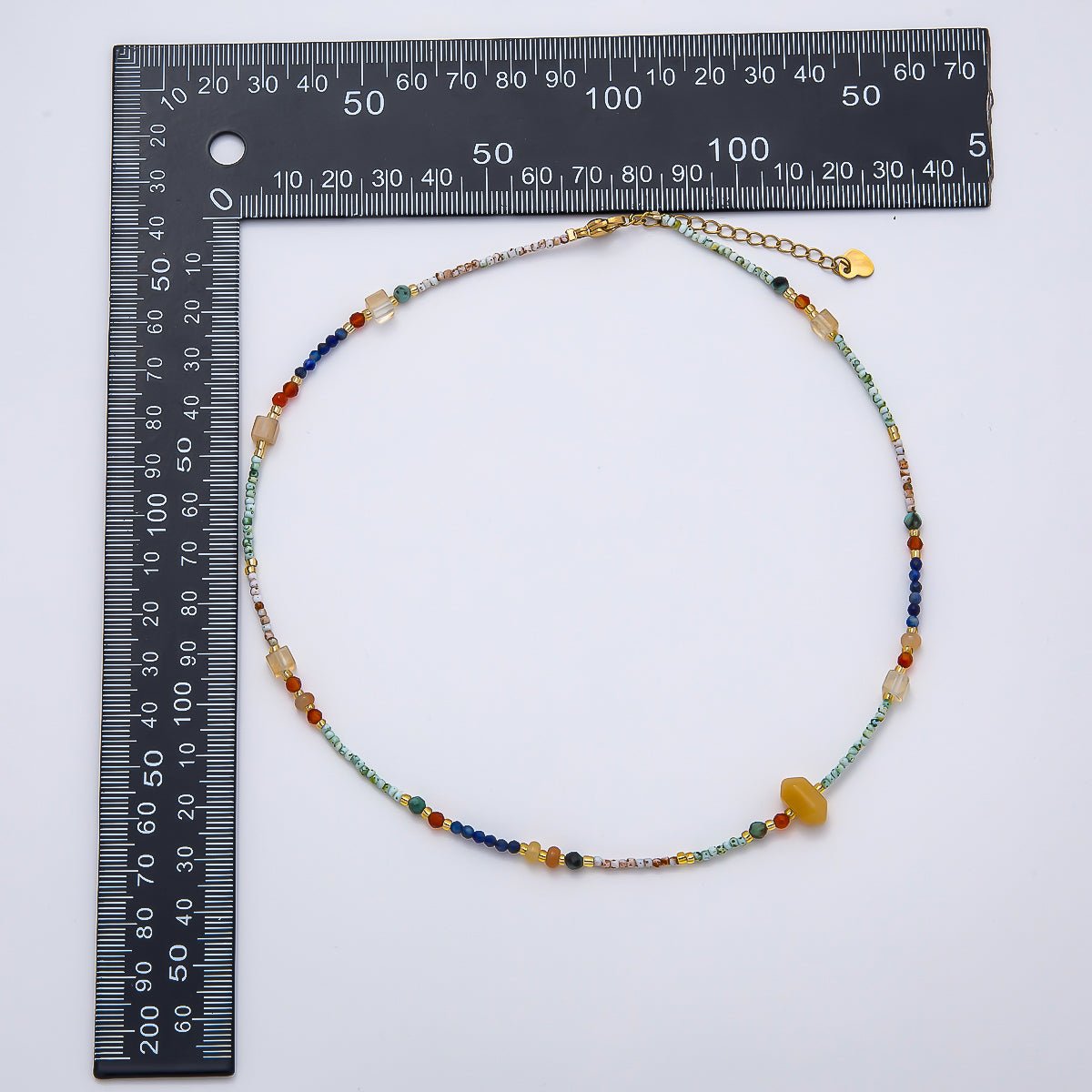 Handmade Stainless Steel 2mm Beach Amazonite Citrine Lapis Lazuli Gemstone Chain 15.5 Inch Necklace | WA-04656 - DLUXCA
