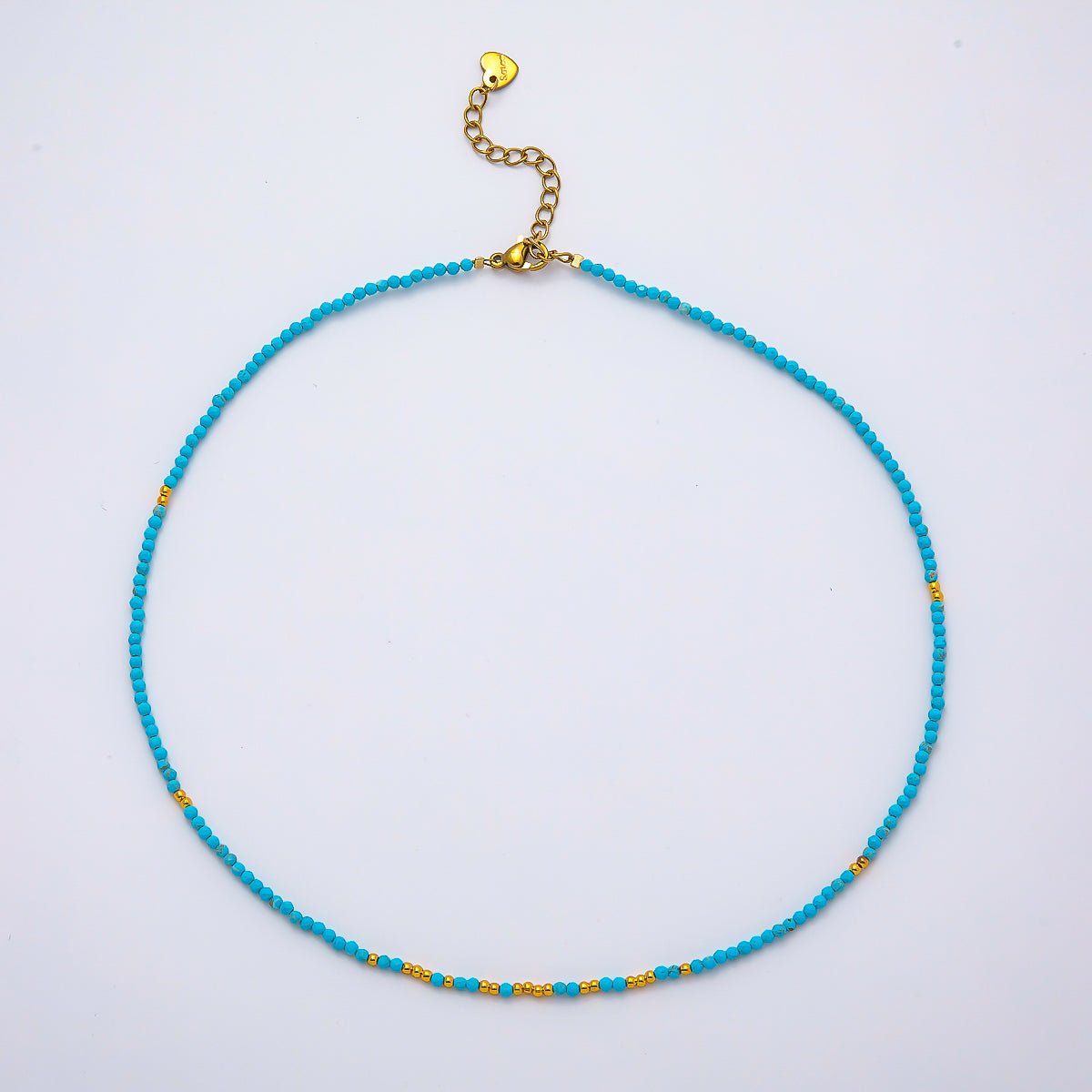 Handmade Stainless Steel 2mm Blue Turquoise Bead Multifaceted Gemstone Chain 15.5 Inch Necklace | WA-04652 - DLUXCA