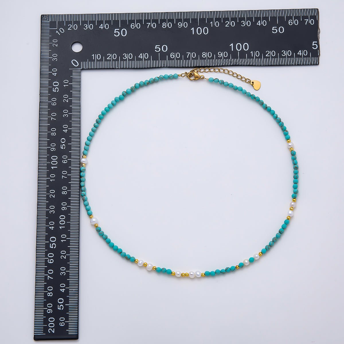 Handmade Stainless Steel 2mm Blue Turquoise Shell Pearl Gemstone Chain 16 Inch Necklace | WA-04650 - DLUXCA