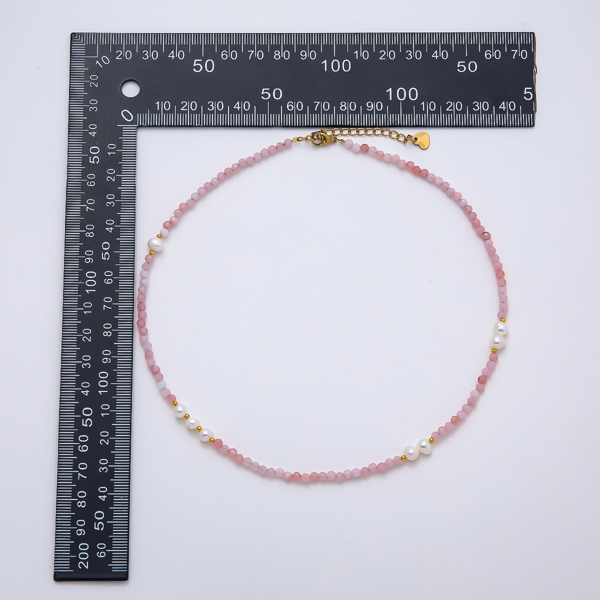 Handmade Stainless Steel 2mm Shell Pearl Rose Quartz Gemstone Chain 16 Inch Necklace | WA-04643 - DLUXCA