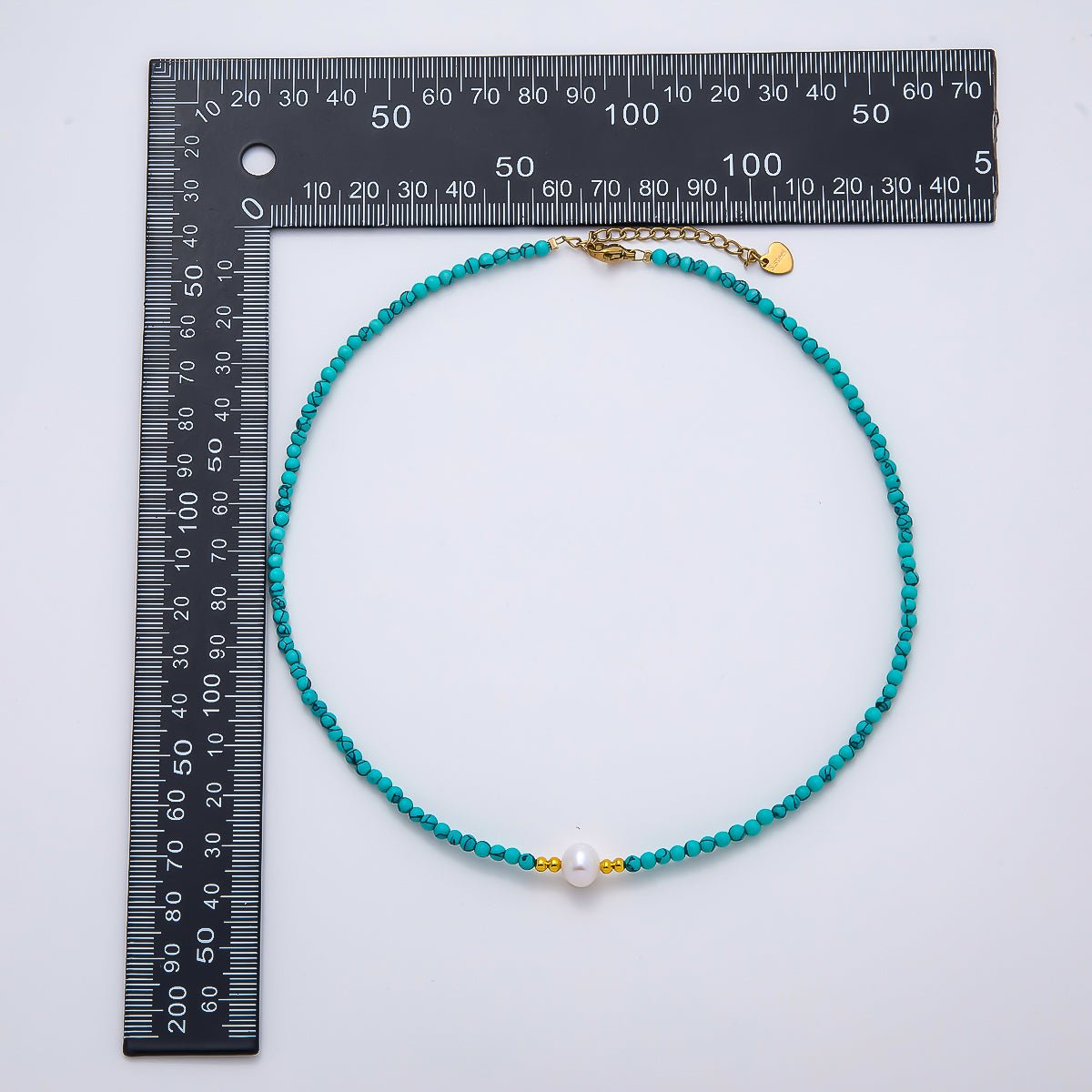 Handmade Stainless Steel 3mm Shell Pearl Blue Turquoise Gemstone Chain 15.5 Inch Necklace | WA-04644 - DLUXCA