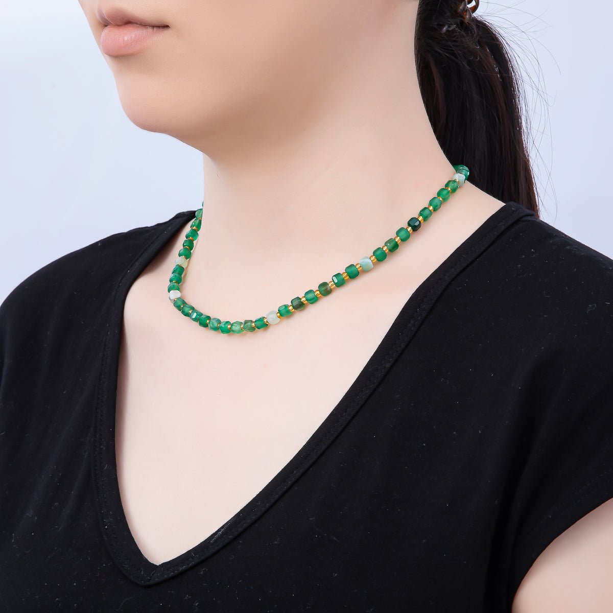 Handmade Stainless Steel 3mm Square Gemstone Chain 16 Inch Necklace | WA-04657 ~ WA-04663 - DLUXCA