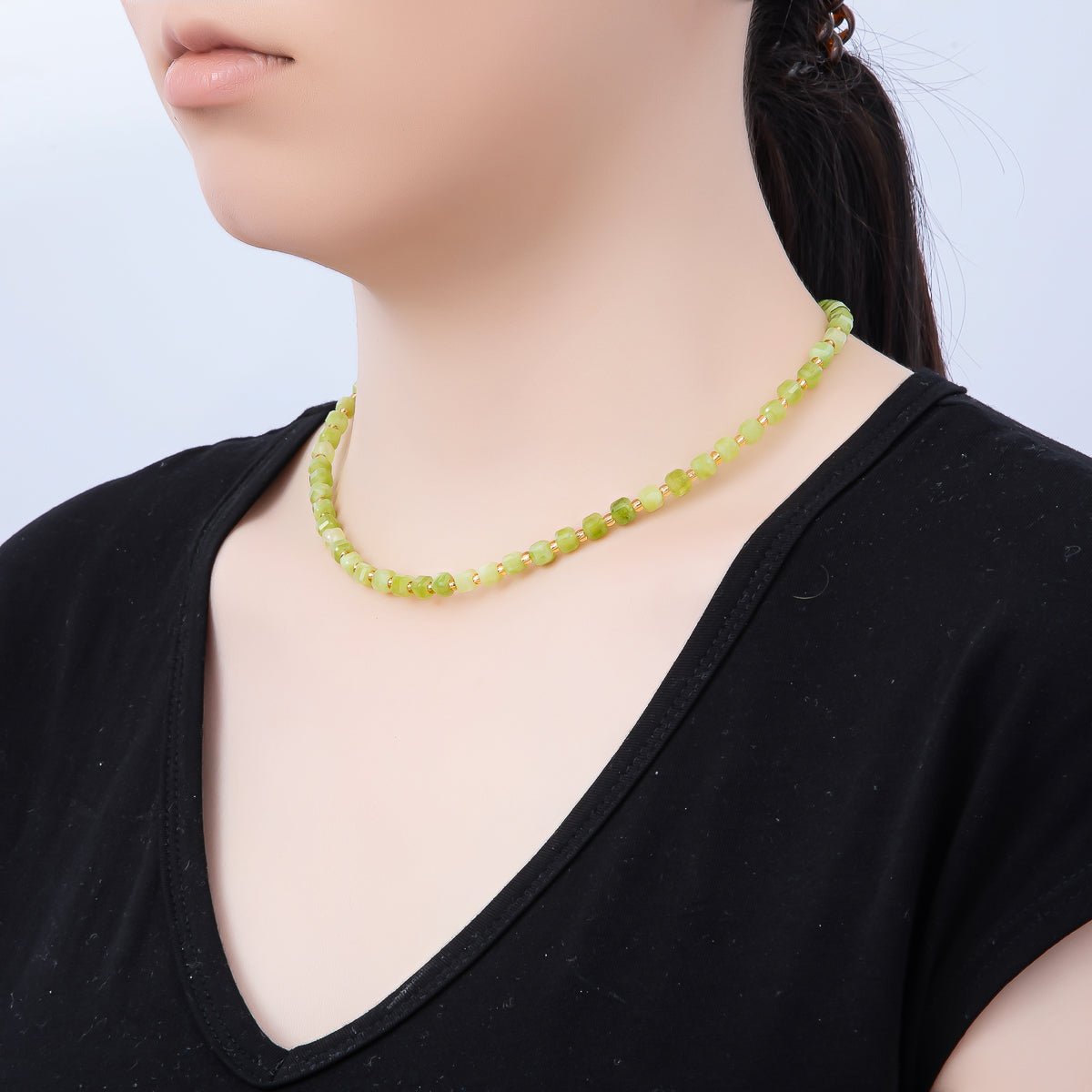 Handmade Stainless Steel 3mm Square Gemstone Chain 16 Inch Necklace | WA-04657 ~ WA-04663 - DLUXCA