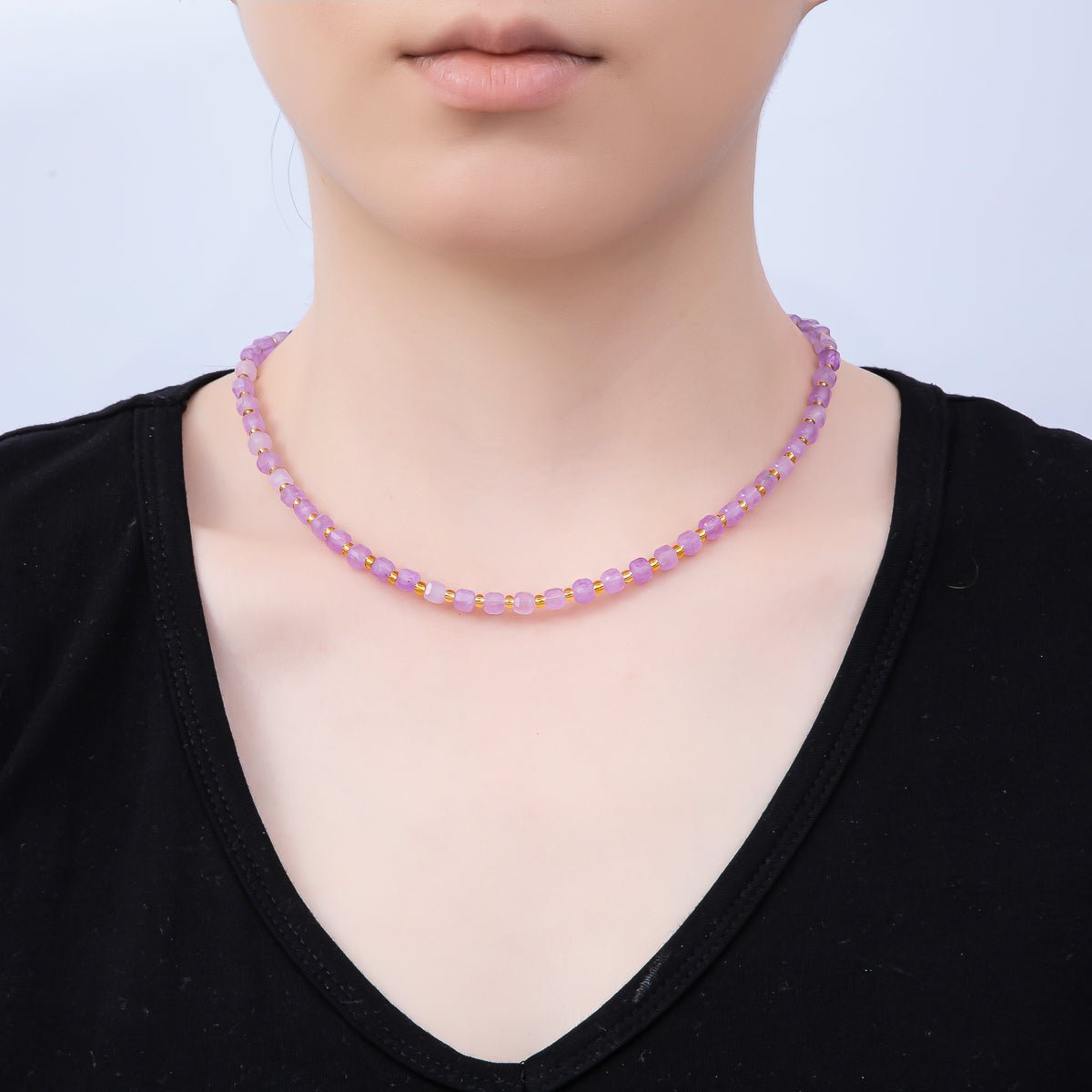 Handmade Stainless Steel 3mm Square Gemstone Chain 16 Inch Necklace | WA-04657 ~ WA-04663 - DLUXCA