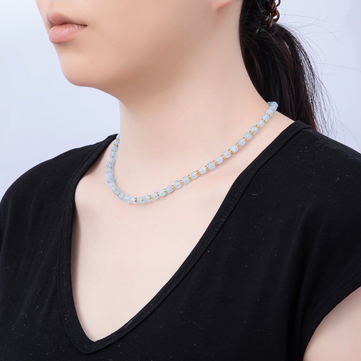 Handmade Stainless Steel 3mm Square Gemstone Chain 16 Inch Necklace | WA-04657 ~ WA-04663 - DLUXCA