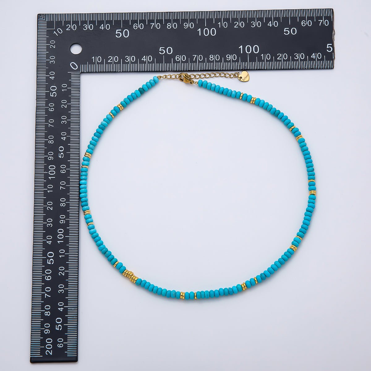 Handmade Stainless Steel 4.5mm Turquoise Rondelle Bead Gemstone Chain 16 Inch Necklace | WA-04655 - DLUXCA