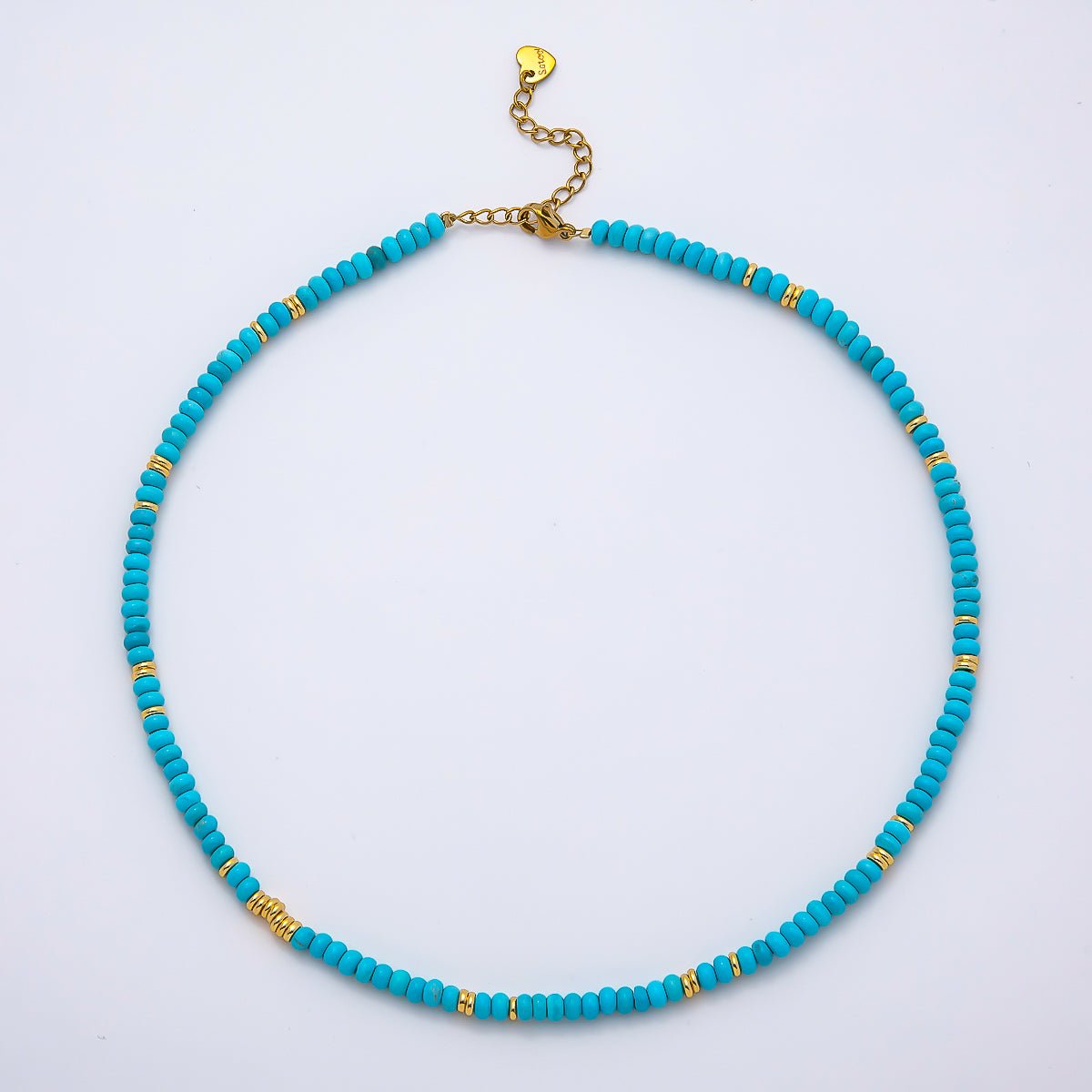 Handmade Stainless Steel 4.5mm Turquoise Rondelle Bead Gemstone Chain 16 Inch Necklace | WA-04655 - DLUXCA