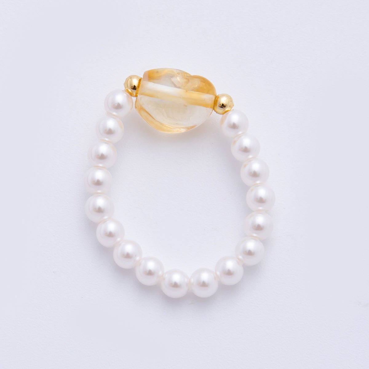 Handmade White Pearl Beaded Ring with Red, Green Agate Gemstone Bead Amethyst, Carnelian, Aventurine, Citrine | O189 O192 O251 O271 - DLUXCA