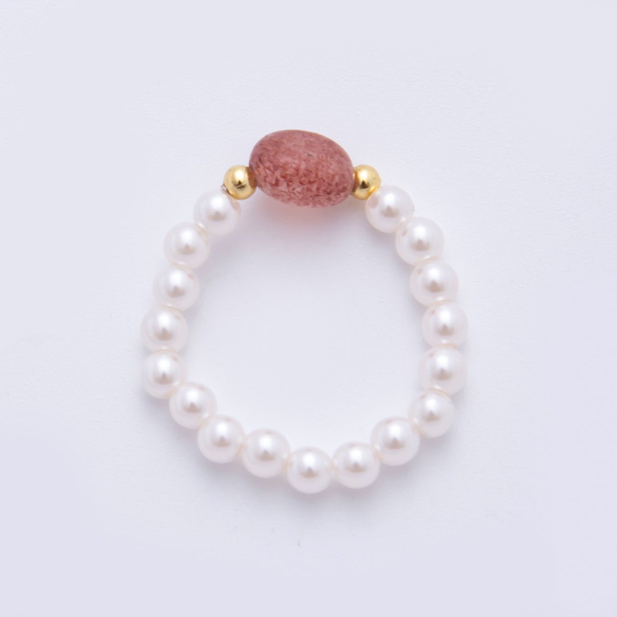 Handmade White Pearl Beaded Ring with Red, Green Agate Gemstone Bead Amethyst, Carnelian, Aventurine, Citrine | O189 O192 O251 O271 - DLUXCA