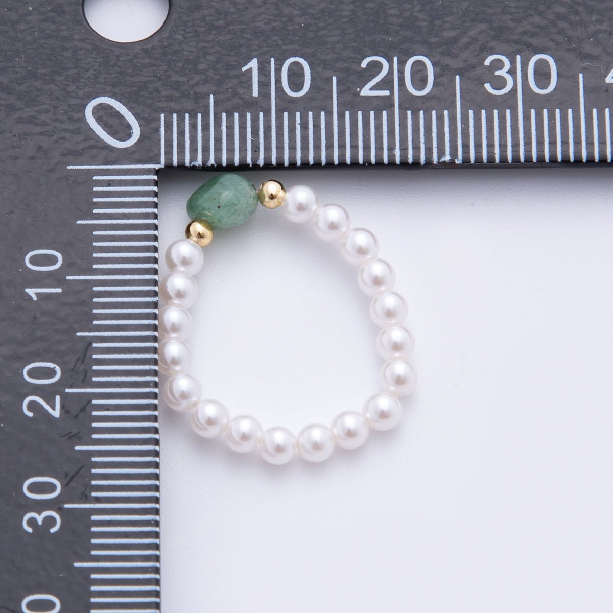 Handmade White Pearl Beaded Ring with Red, Green Agate Gemstone Bead Amethyst, Carnelian, Aventurine, Citrine | O189 O192 O251 O271 - DLUXCA