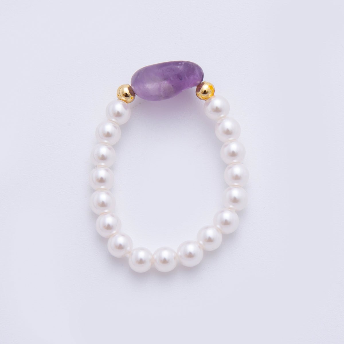 Handmade White Pearl Beaded Ring with Red, Green Agate Gemstone Bead Amethyst, Carnelian, Aventurine, Citrine | O189 O192 O251 O271 - DLUXCA