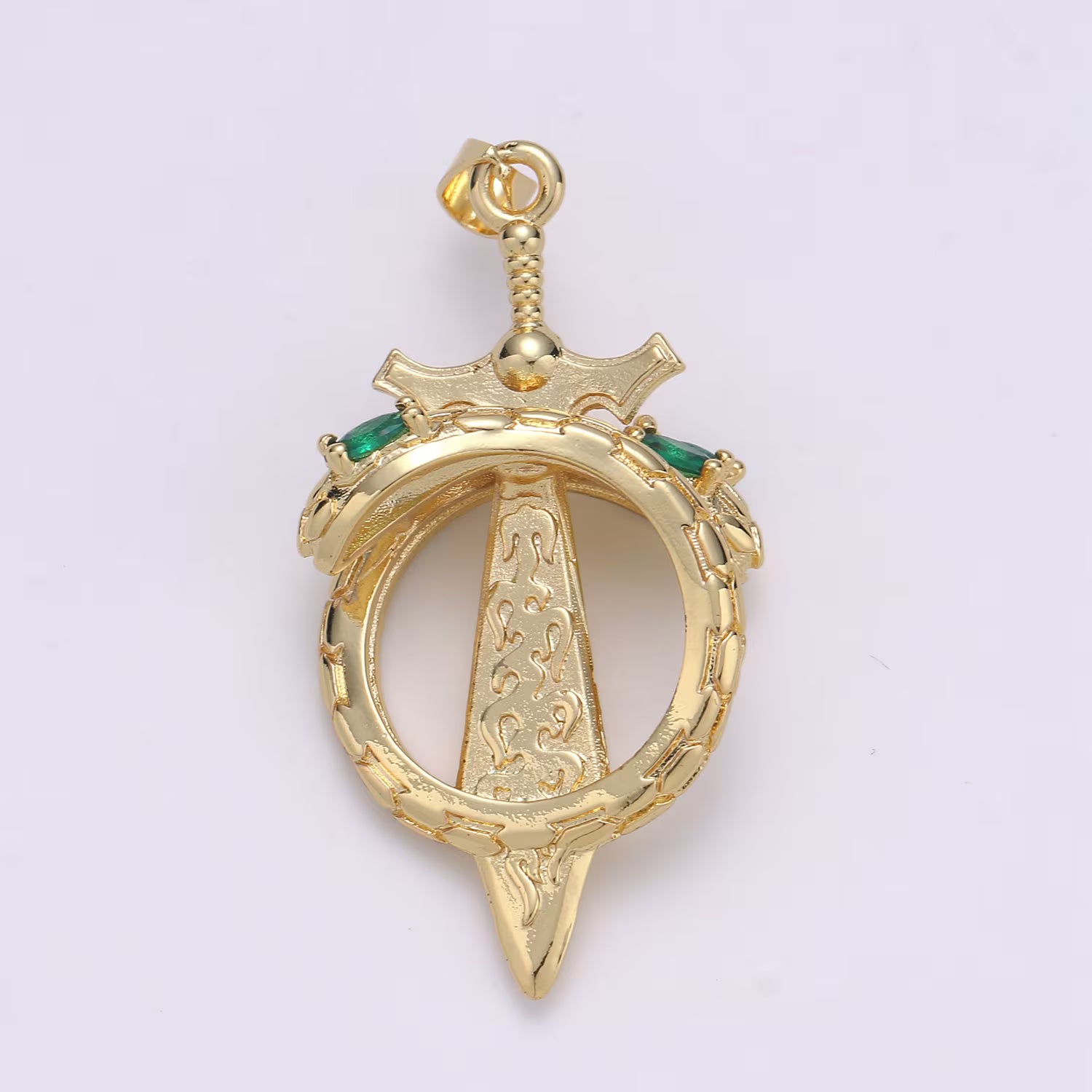 14K Gold Filled 43mm Green, Multicolor, Pink CZ Snake Sword Open Charm | J00036 - J00038
