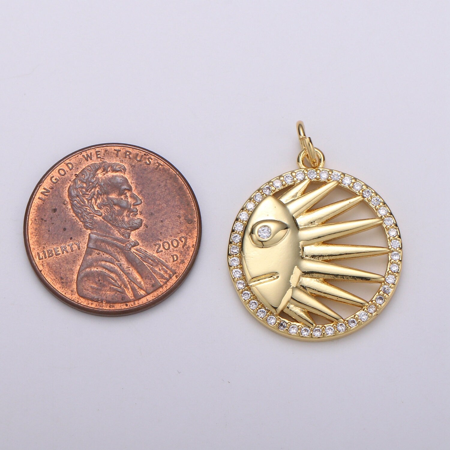 Solar Coin CZ Charms Sun Celestial Cubic Pave Coin Pendant 24K Gold CZ Drop Charm Pendant, Celestial Jewelry