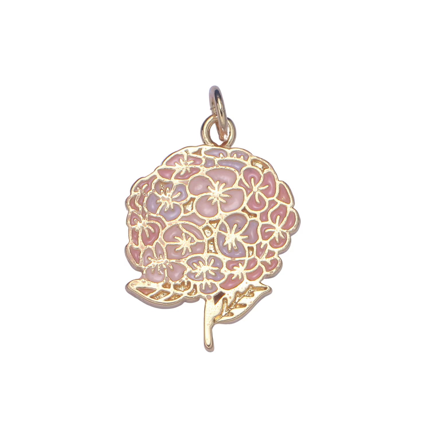14K Gold Filled 24mm Pink, Purple Enamel Hydrangeas Charm | E290 E291