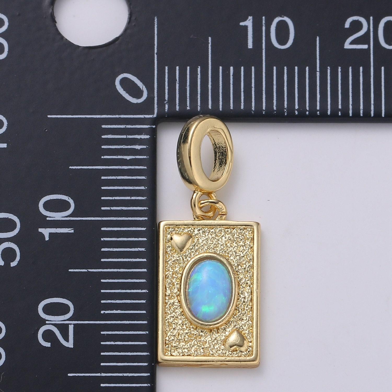 14K Gold Filled 25mm Blue, White Opal Textured Ace of Heart Playing Card Game Drop Rondelle Pendant | H348 H349