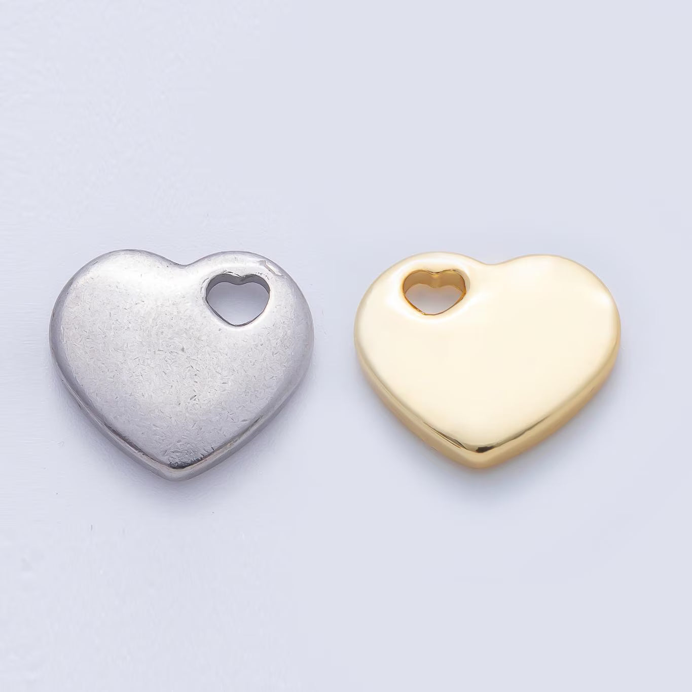 Gold, Silver 16mm Minimalist Heart Slide Charm Bead | B290