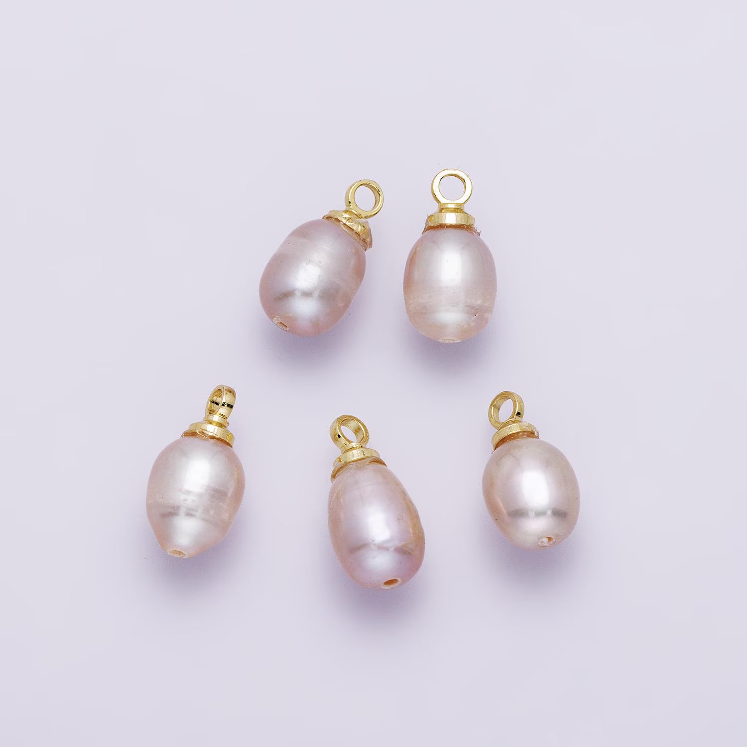 18K Gold Filled 11mm Pink Ringed Freshwater Pearl Oval Charm | P1956