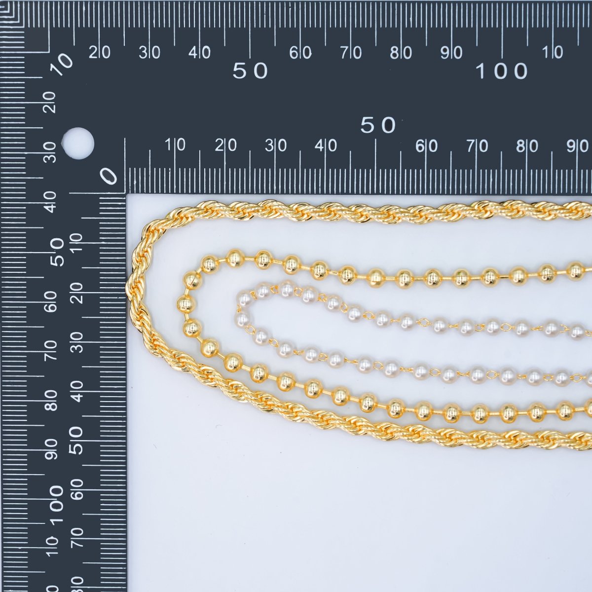 Layer Gold & Pearl Beaded Chain Necklace 24K Gold Filled Rope Chain Mixed Chain Style WA - 2858 - DLUXCA
