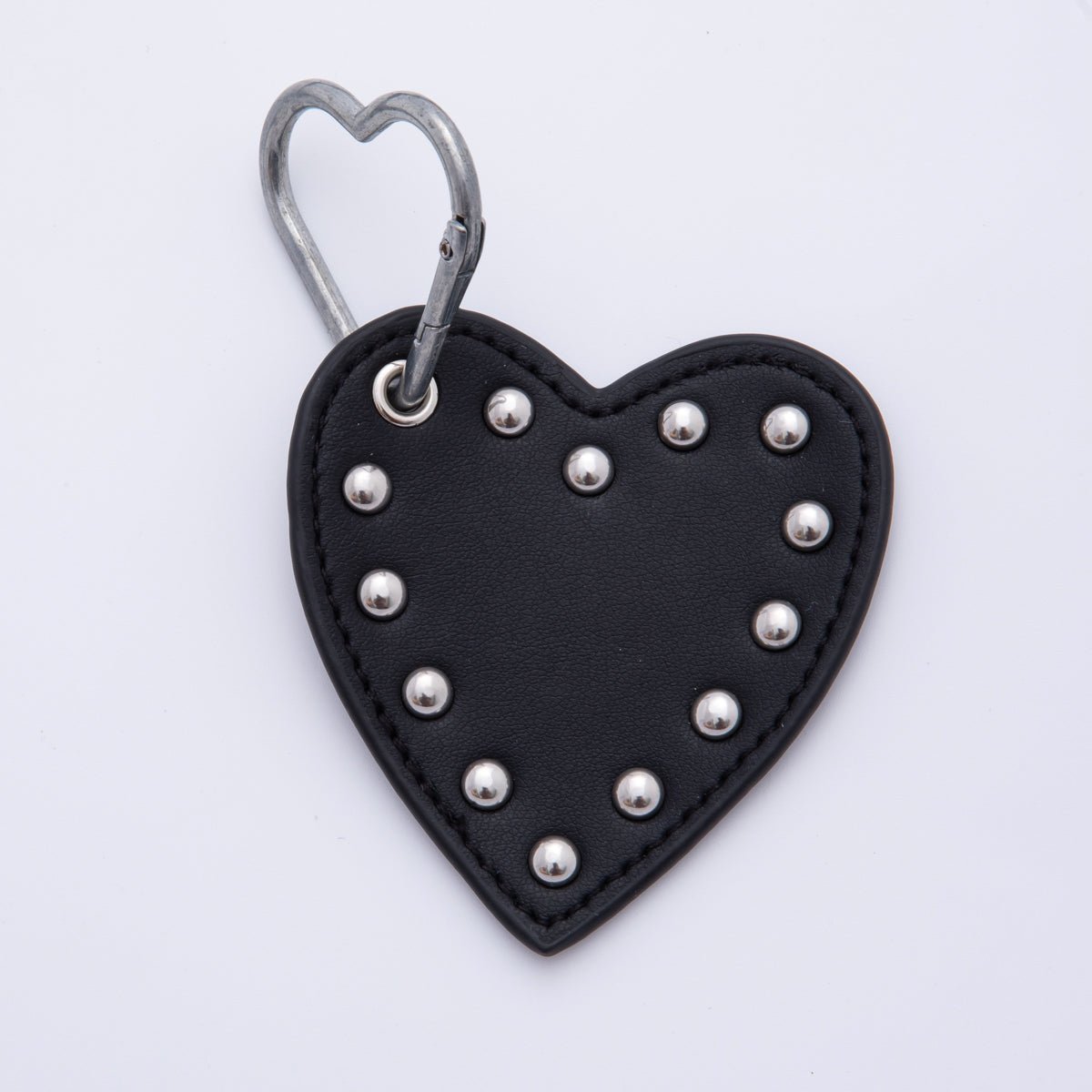 Leather Heart Keychain Handmade Bag Charm Cute Studded Heart Purse Accessory WB - 00092 - DLUXCA