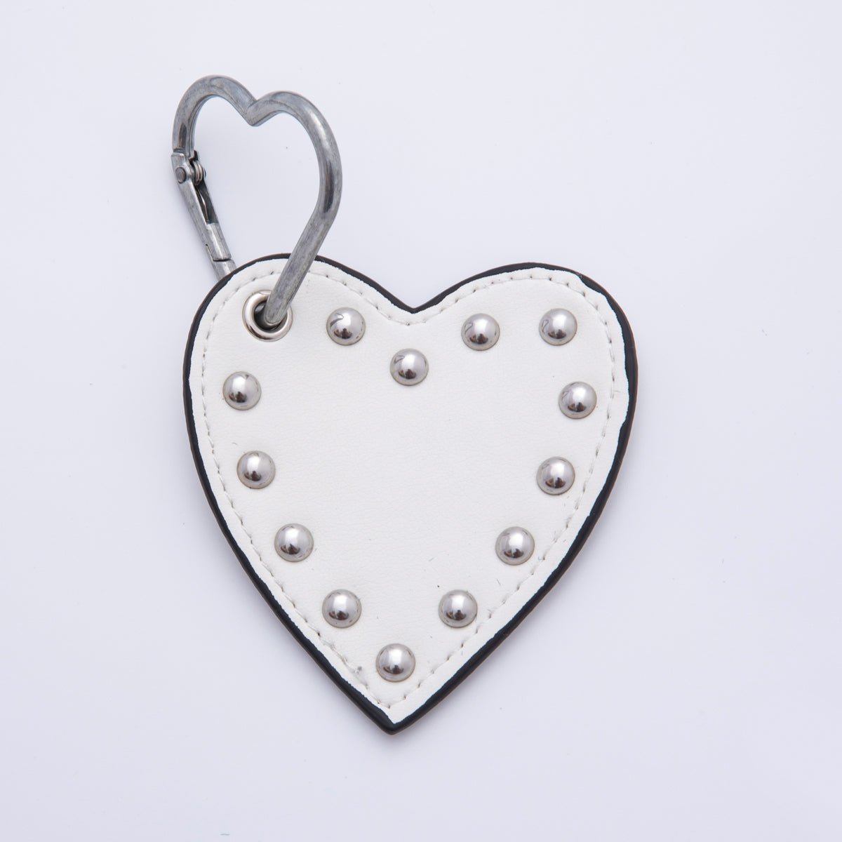 Leather Heart Keychain Handmade Bag Charm Cute Studded Heart Purse Accessory WB - 00092 - DLUXCA