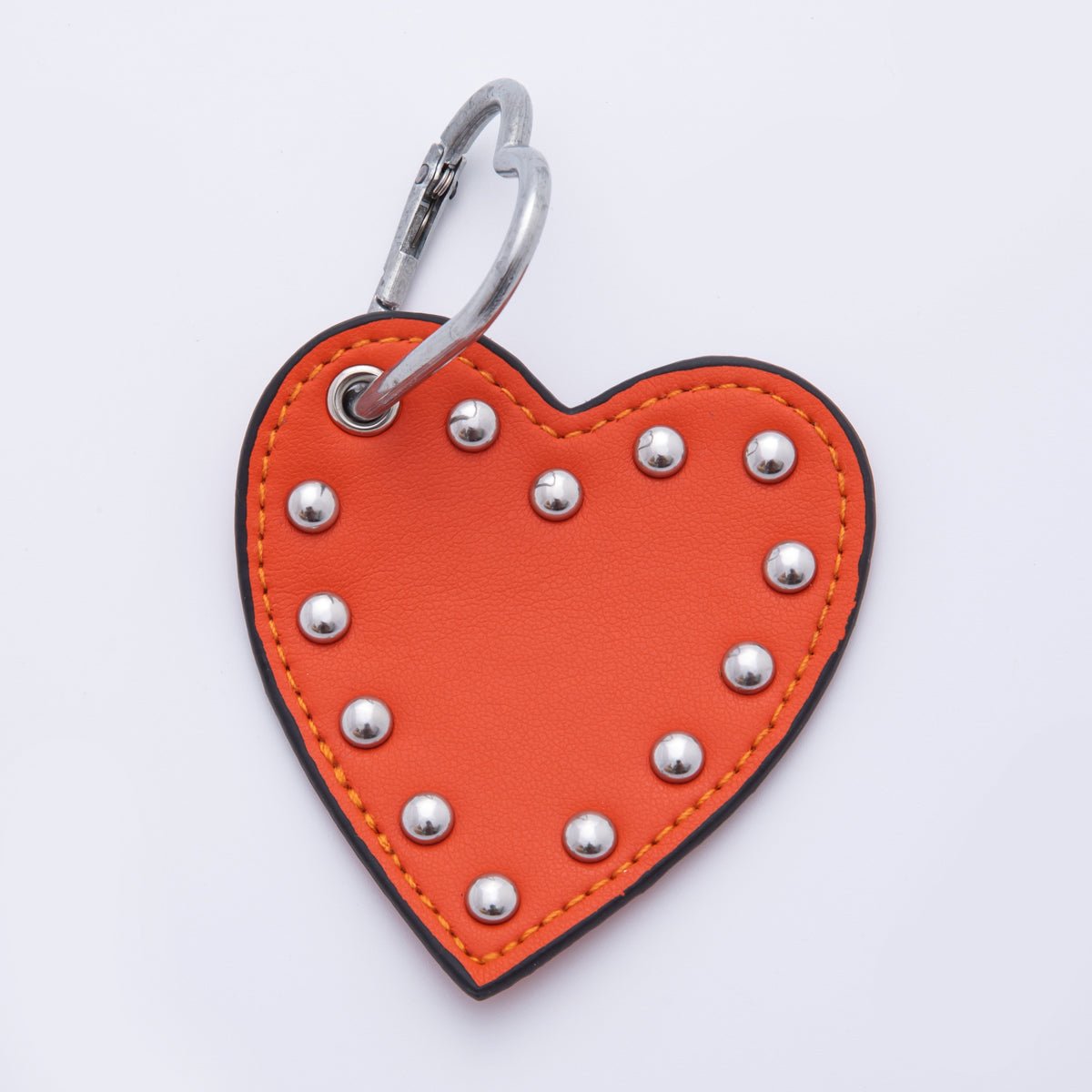 Leather Heart Keychain Handmade Bag Charm Cute Studded Heart Purse Accessory WB - 00092 - DLUXCA