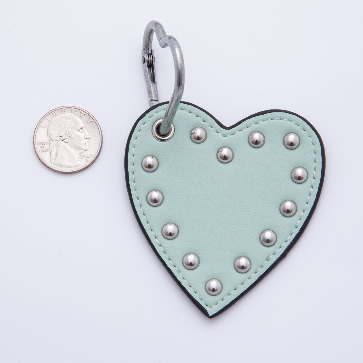 Leather Heart Keychain Handmade Bag Charm Cute Studded Heart Purse Accessory WB - 00092 - DLUXCA