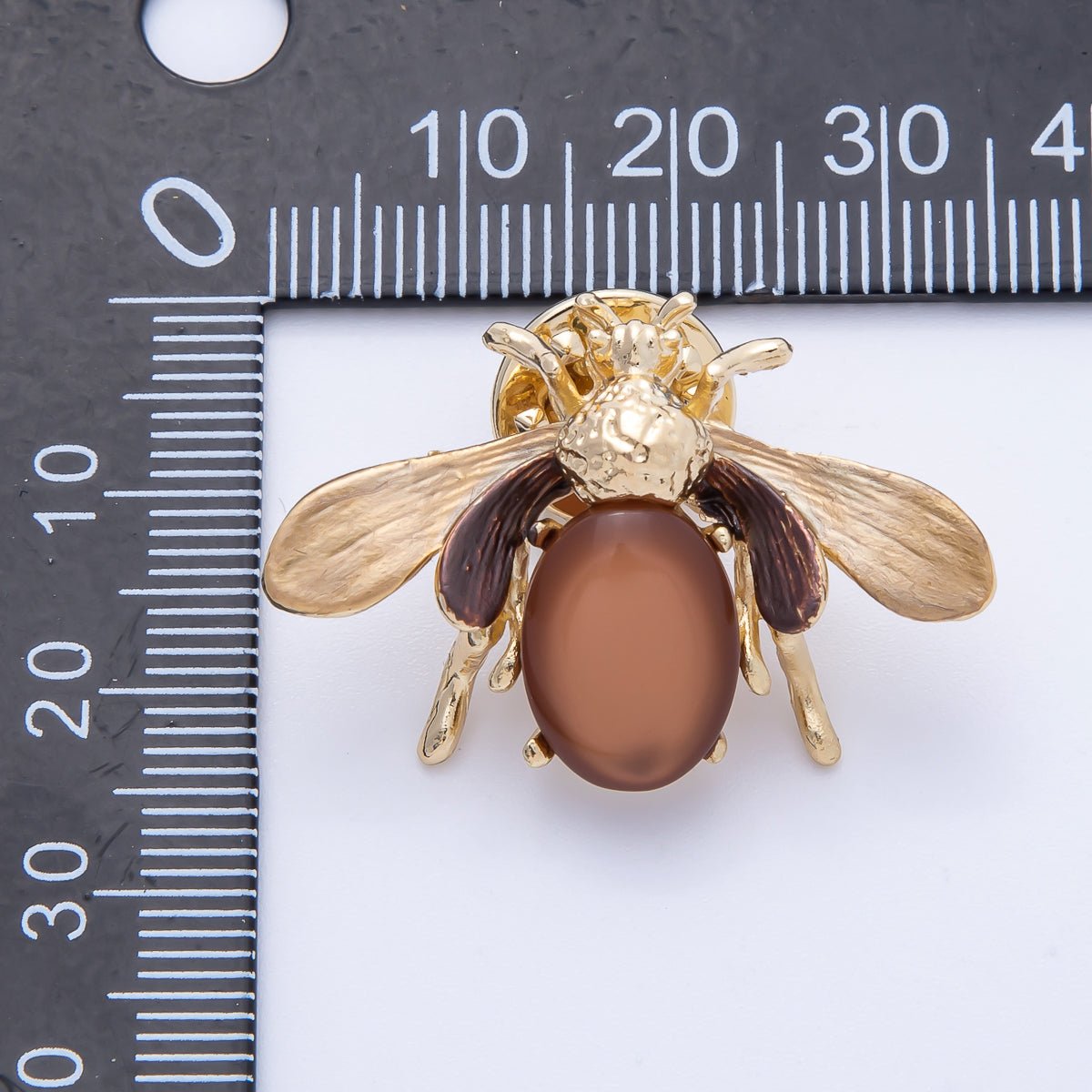 Matte Gold 33.5mm x 23mm Brown Wasp Bee Insect Animal Pin Brooch | BH - 041 - DLUXCA