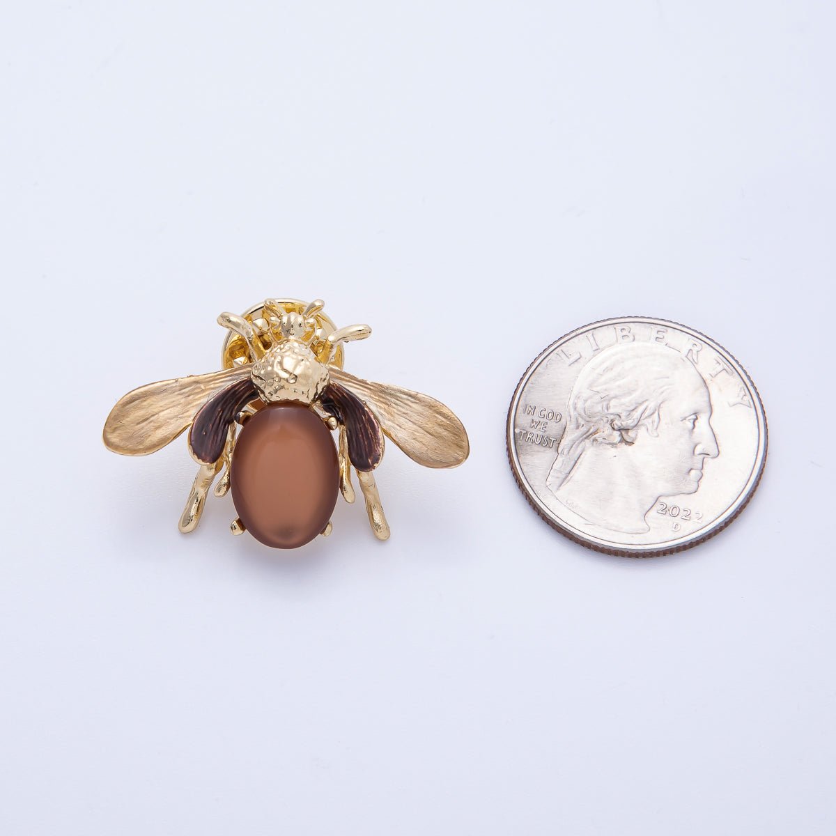 Matte Gold 33.5mm x 23mm Brown Wasp Bee Insect Animal Pin Brooch | BH - 041 - DLUXCA