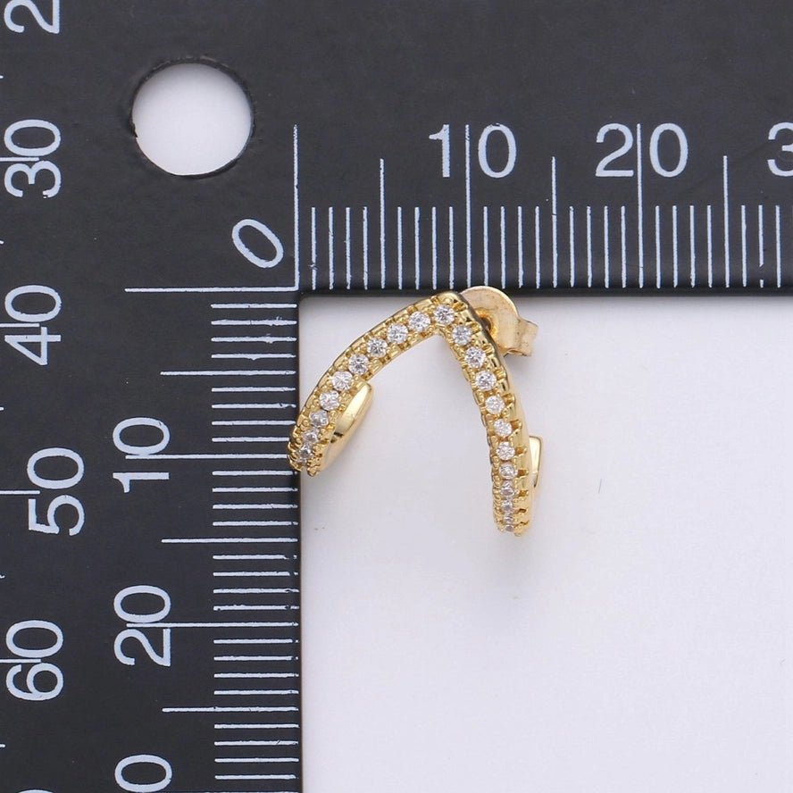 Micro Pave Gold Stud earrings, minimalist earrings triangle huggie earrings for gift K - 863 - DLUXCA